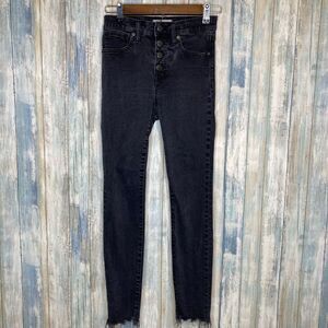 Madewell Jeans Size‎ 26 Black 9 inch High Rise Skinny Pants Raw Hem Faded
